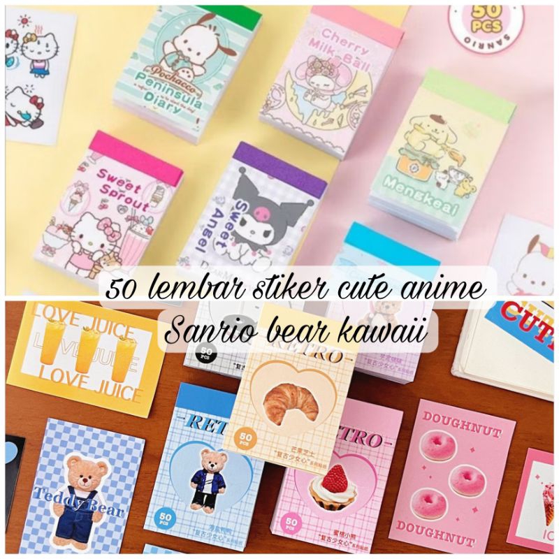 

50pcs Buku Stiker Mini Kawaii Anime Sanrio / Bear Scarp Book DIY RT-183