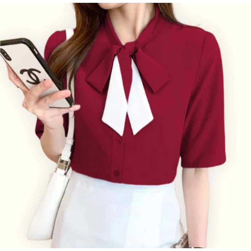 Kemeja Wanita Lengan Pendek Hem Cewek Kameja Baju Kerja Atasan Formal Korean Style Arshinta