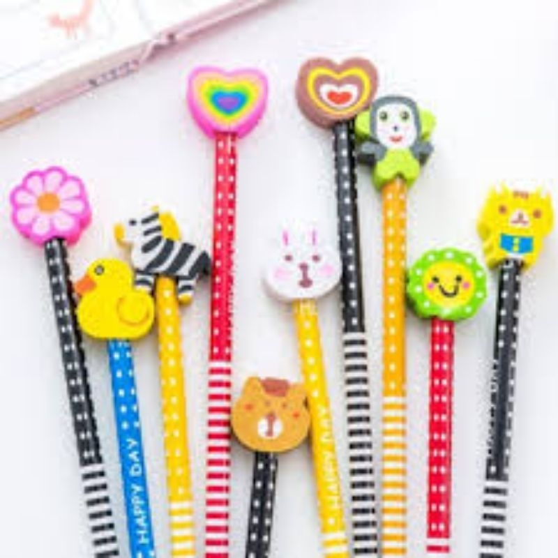 

pensil karakter lucu motif garis polkadot plus prnghapus