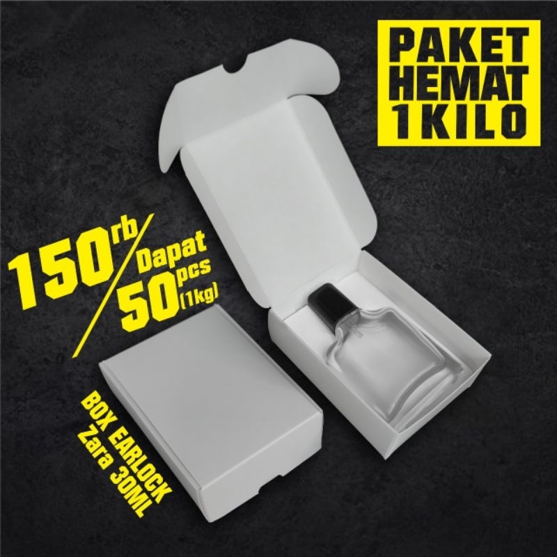 

PAKET 1KILO (ISI 50pcs) BOX EARLOCK untuk botol zar rraa 30ml putih hitam