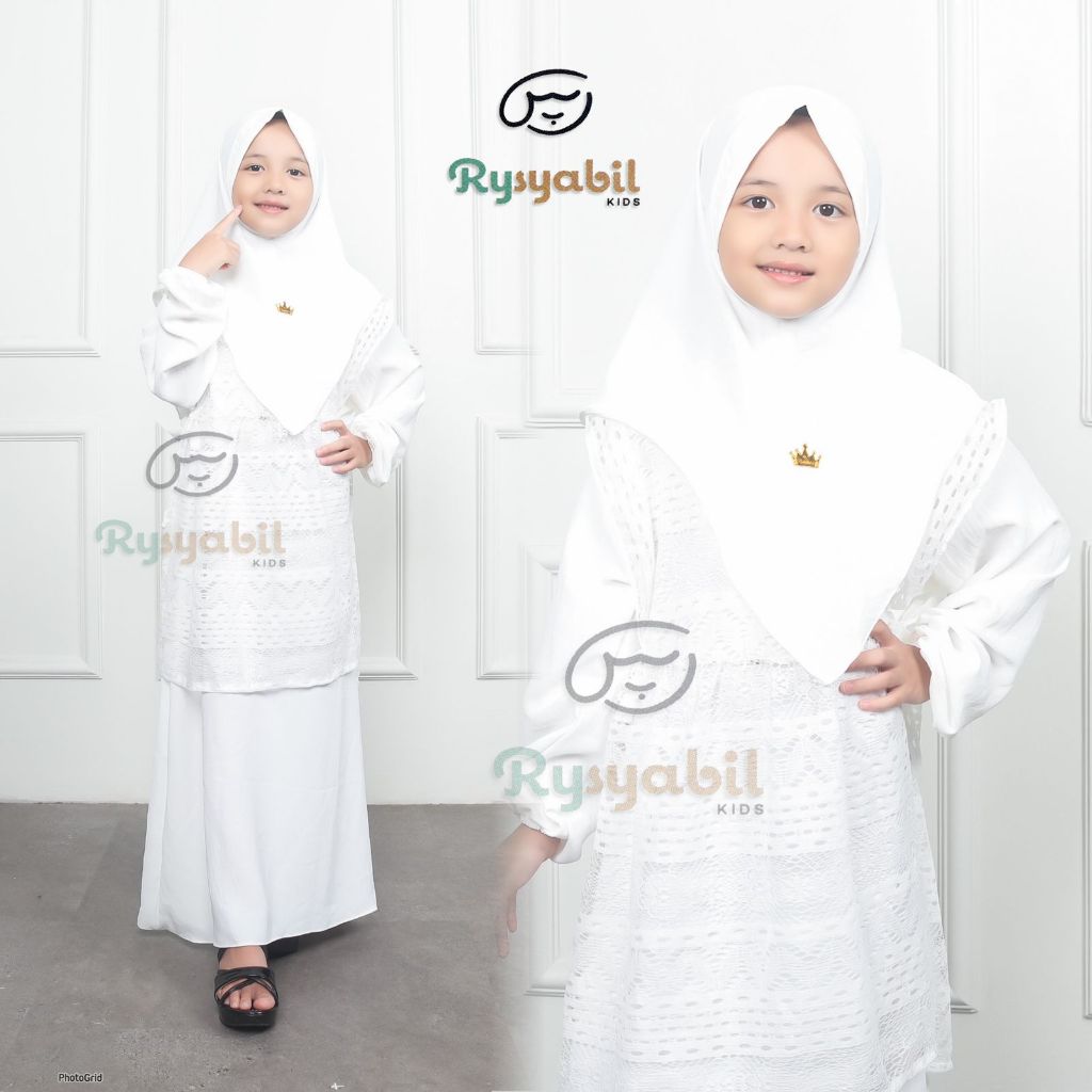 100% Aman Gamis Anak Putih Manasik Haji Usia 2-11 Tahun Set Hijab Crinkle Airflow Premium