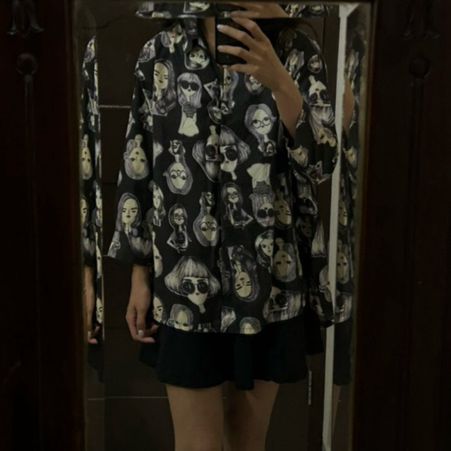 Black Printed Face Oversized Blouse