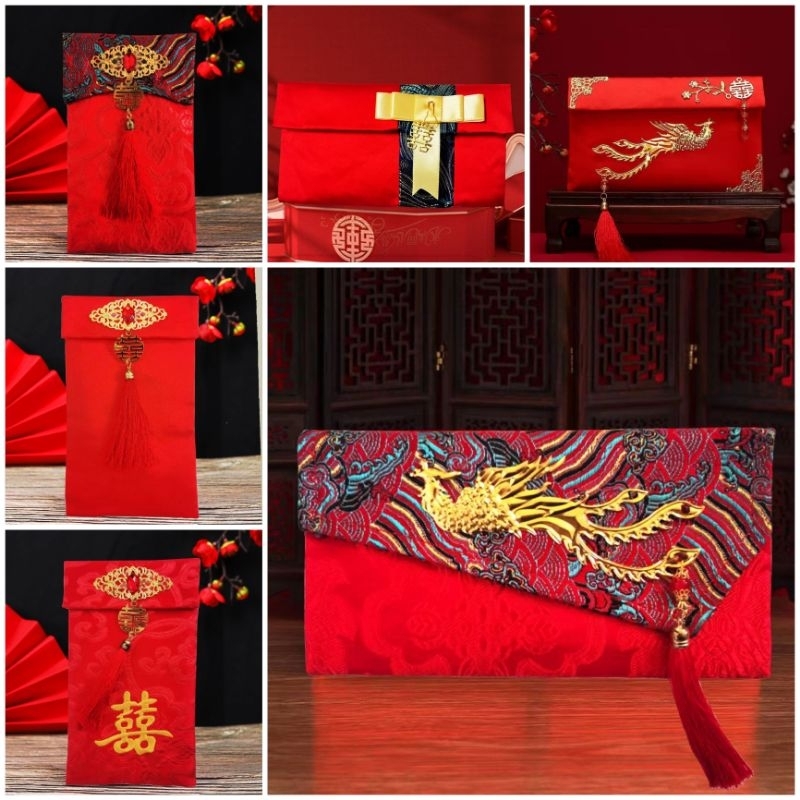 

Dassom 1Pcs Angpao Kain Tebal Premium Shuang Xi Untuk Wedding Sangjit / Angpao Kain Tebal Cantik Untuk Pernikahan Lamaran Hadiah Orang Tua