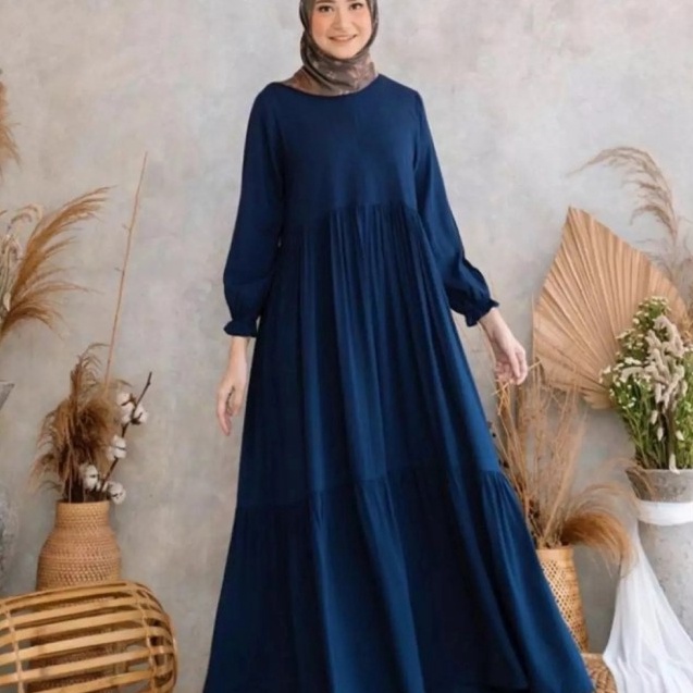 Hot Sale homey dress polos  gamis katun rayon busui GALLERYMUSLIM88  Biru XXL
