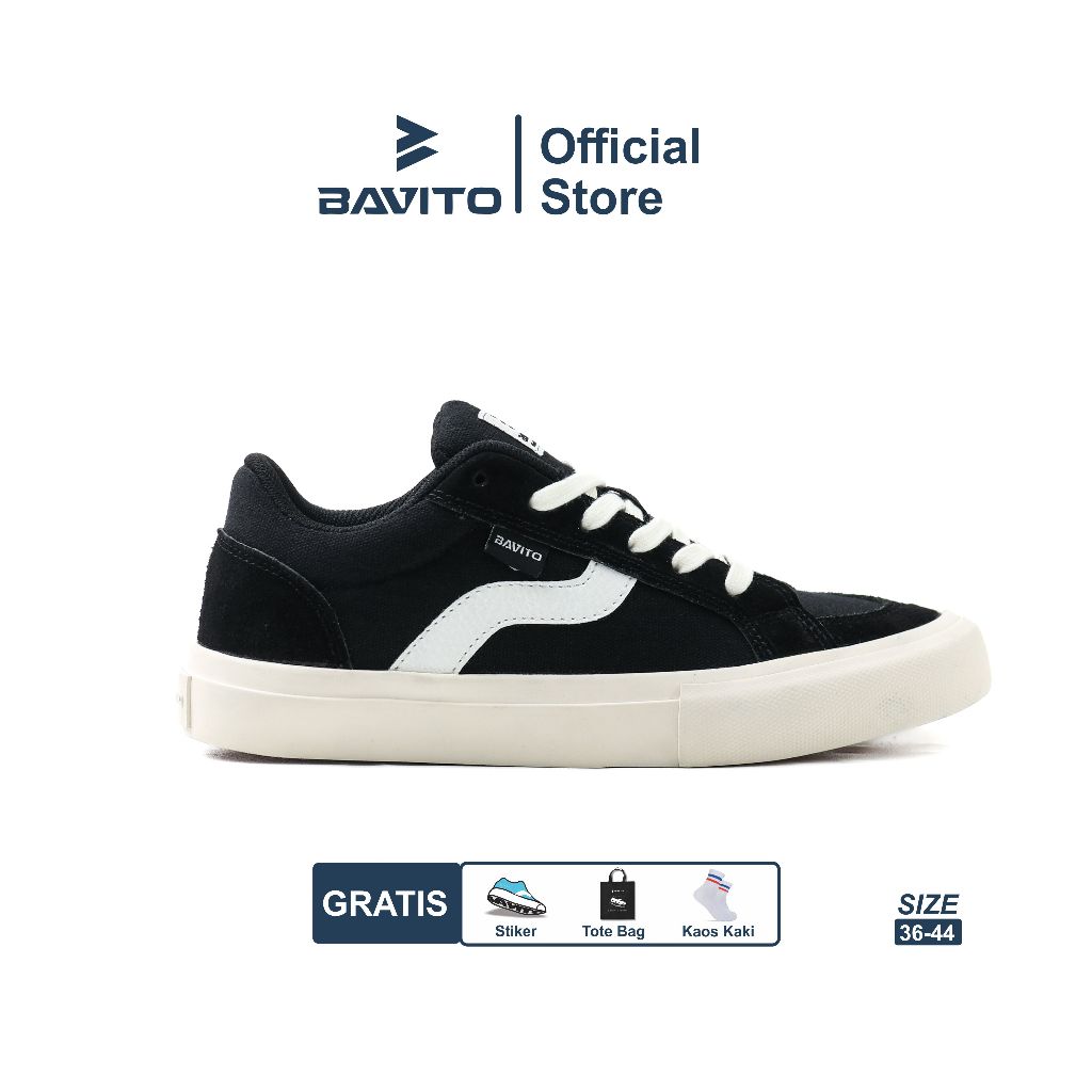 Bavito 36-44 Cosmo Low Hitam Putih - Sepatu Sneakers Casual Pria Wanita