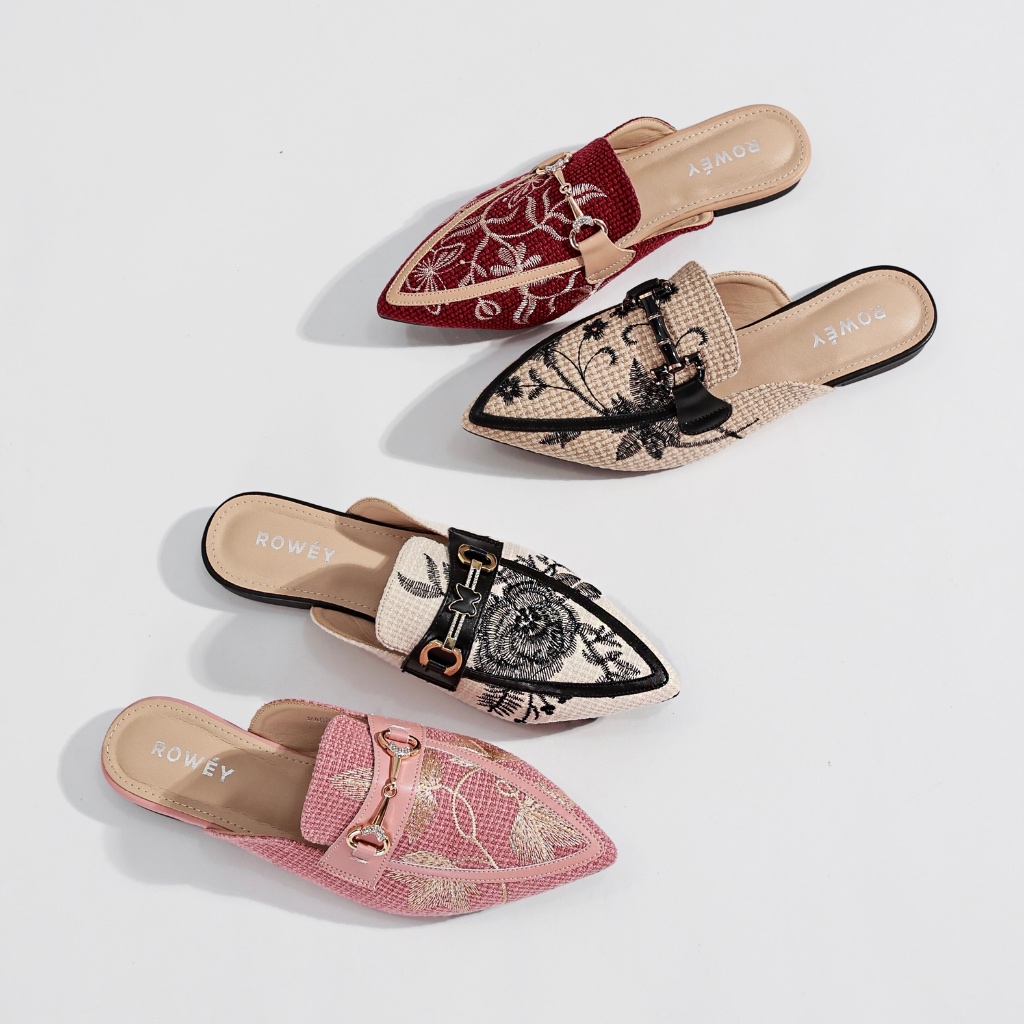 Rowey Sandal Mules Wanita Flat Shoes London Praha Moscow Madrid