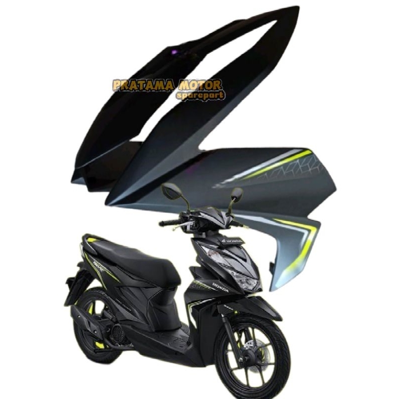 Tameng Body Depan Beat Deluxe 2020 Hitam Doff Idling Stop Plus Stiker