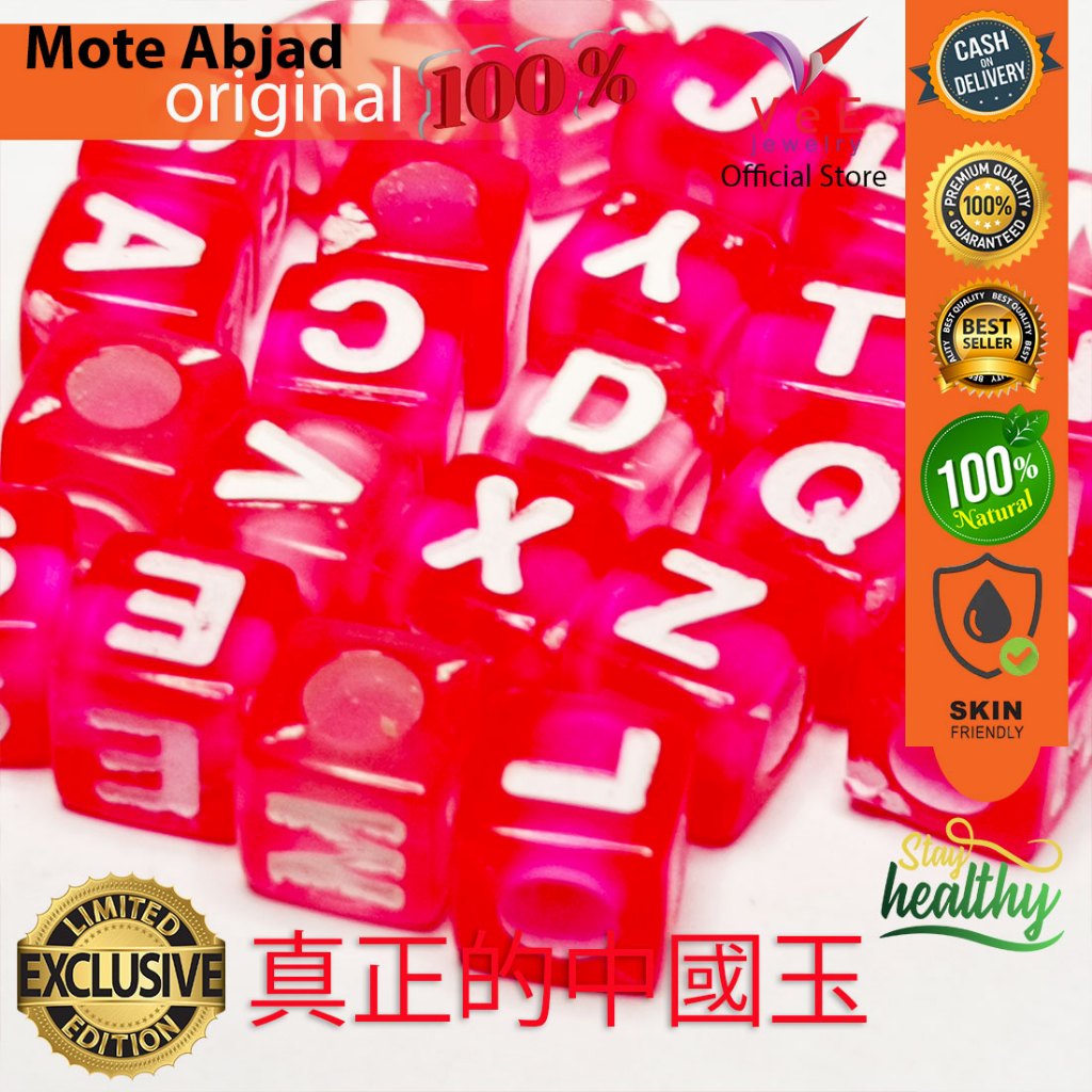 Mote Dadu Inisial Huruf Abjad A - Z Merah Transparan Putih - Vee Jewelry Manik Bahan Gelang Kalung