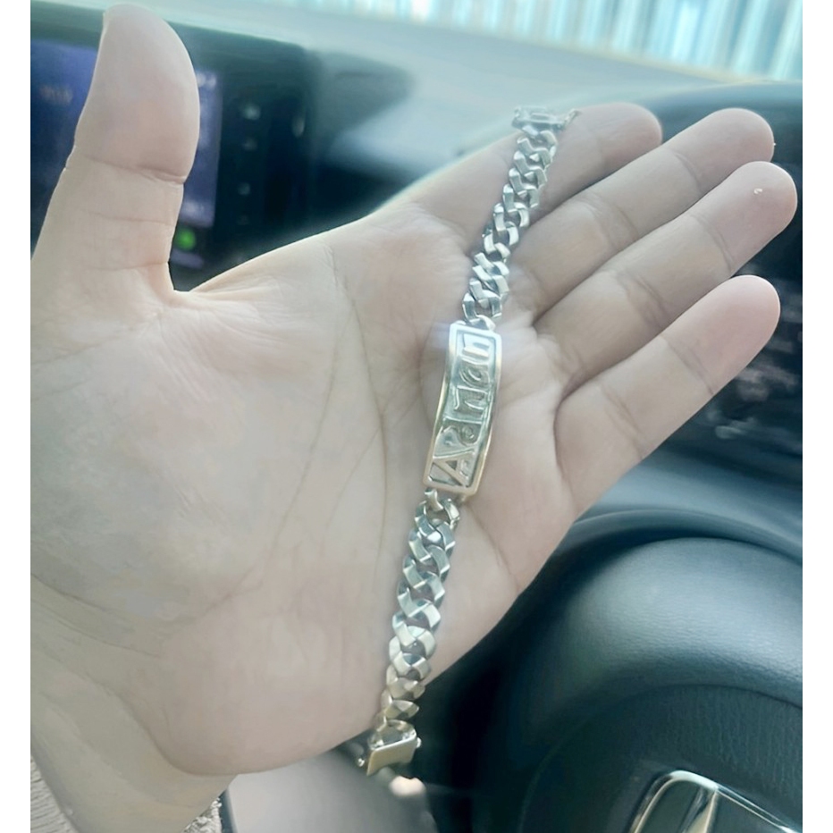 Gelang Nama 3D Custom Anak Bayi Dewasa Titanium Grafir Rantai Tebal Anti Karat Lapis Emas Kadar 375 