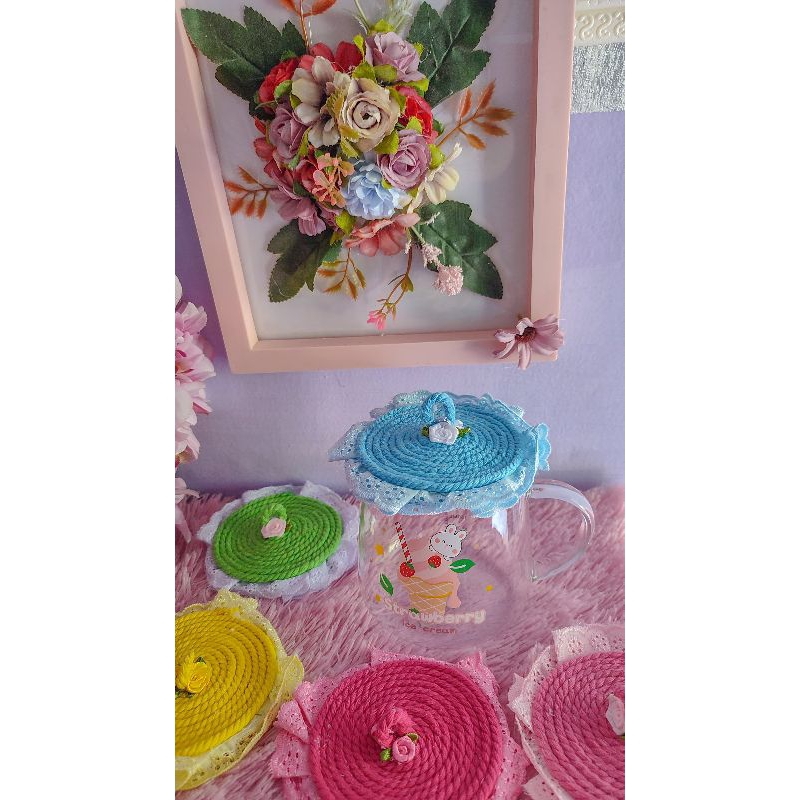 Tutup Gelas Cantik, Tutup Gelas Shabby / Tutup Gelas Warna Warni