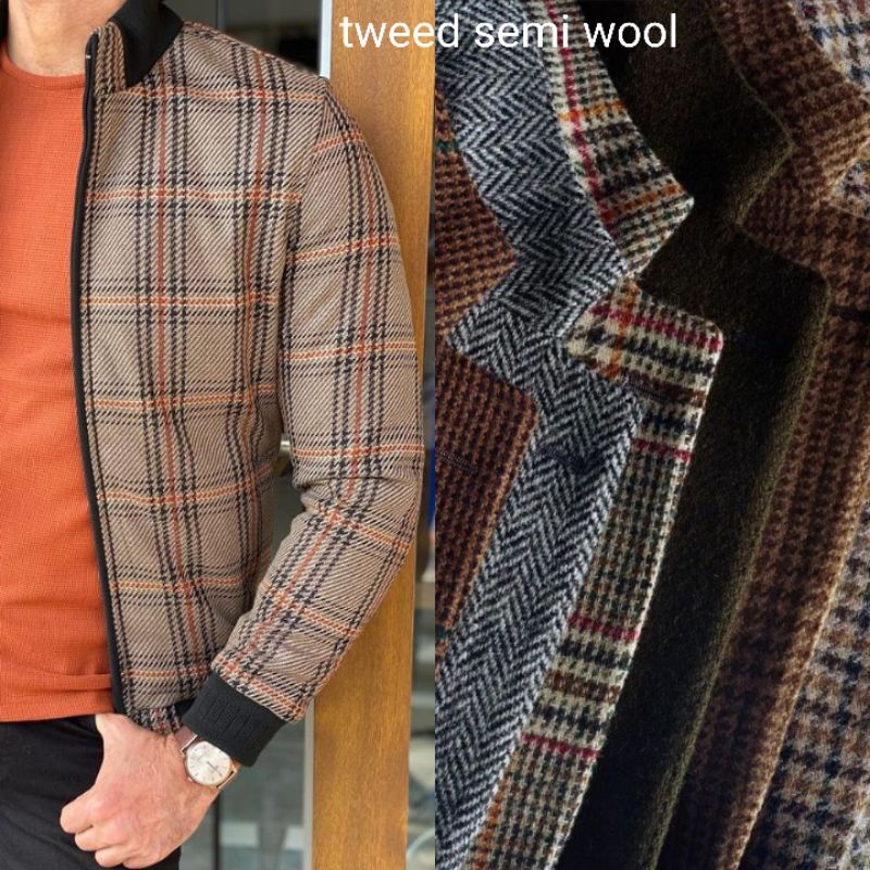 bahan kain tweed semi wool motif / kain tweed / kain semi wool