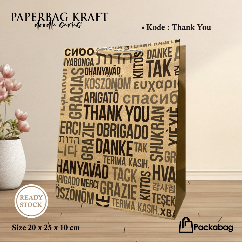

PAPER BAG MURAH MOTIF THANK YOU READY STOCK UKURAN 20 X 25 X 10