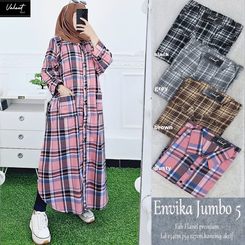 ENVIKA JUMBO #5 ORI BY VALENT HIJAB // GAMIS MIDI DRESS FLANEL PREMIUM TERMURAH