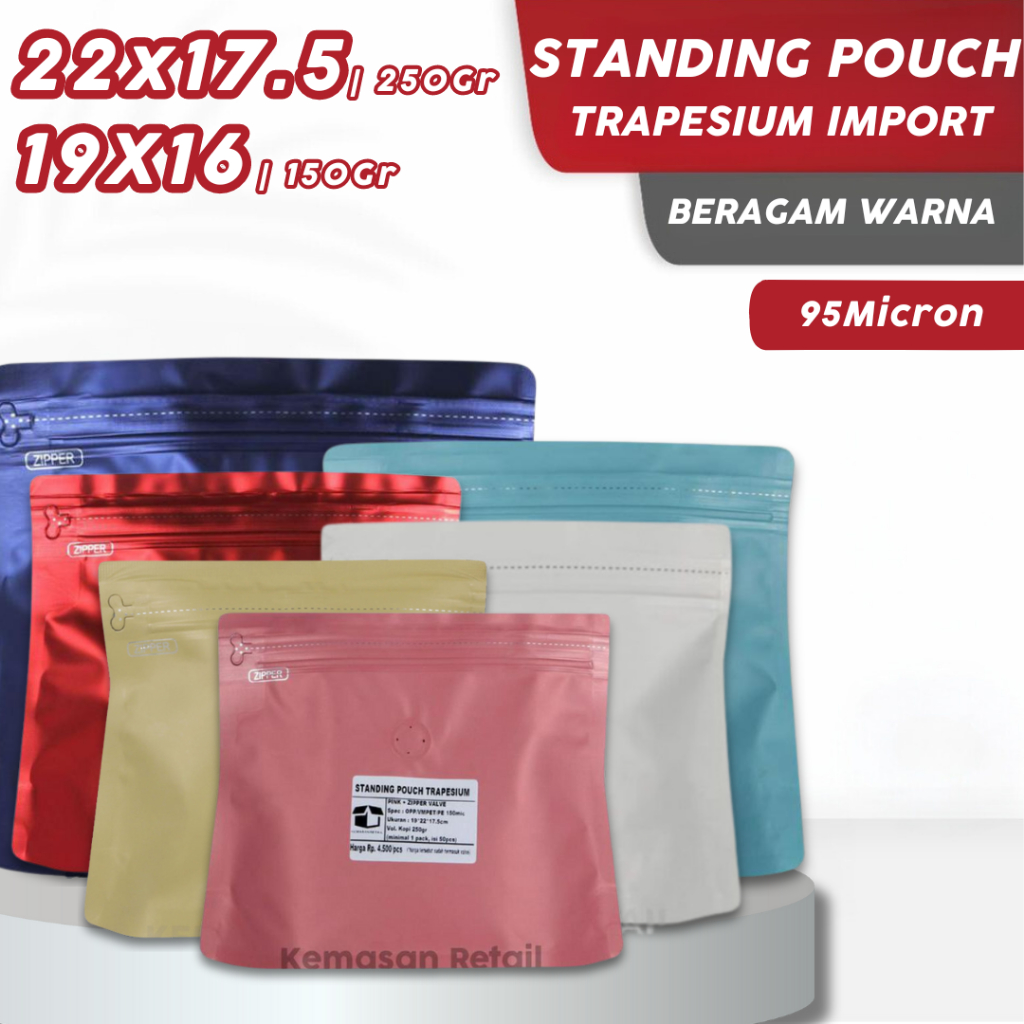 Kemasan Standing Pouch | Trapesium Import | Zipper Plastik Klip | Kemasan Kopi Makanan Termurah | KE