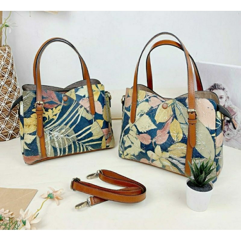 Tas Sakura Ecoprint Kulit Sapi Asli