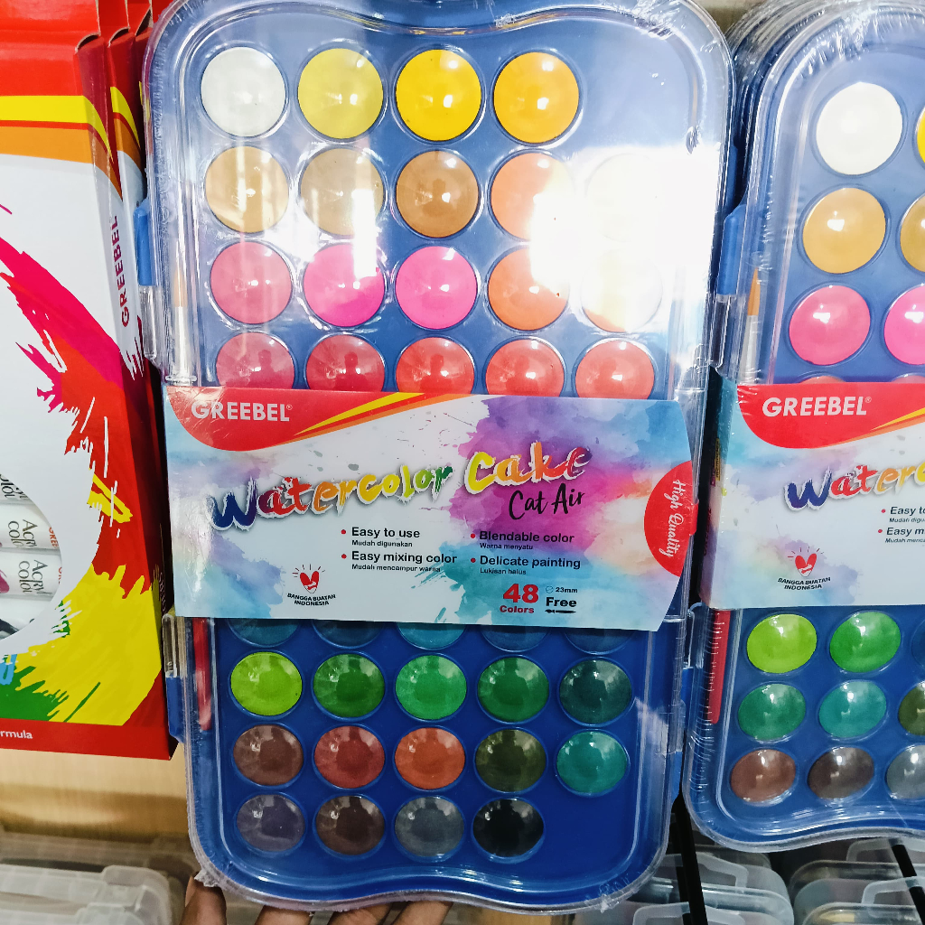 

GREEBEL WATER COLOUR CAKE 48 WARNA CAT AIR PADAT BONUS KUAS