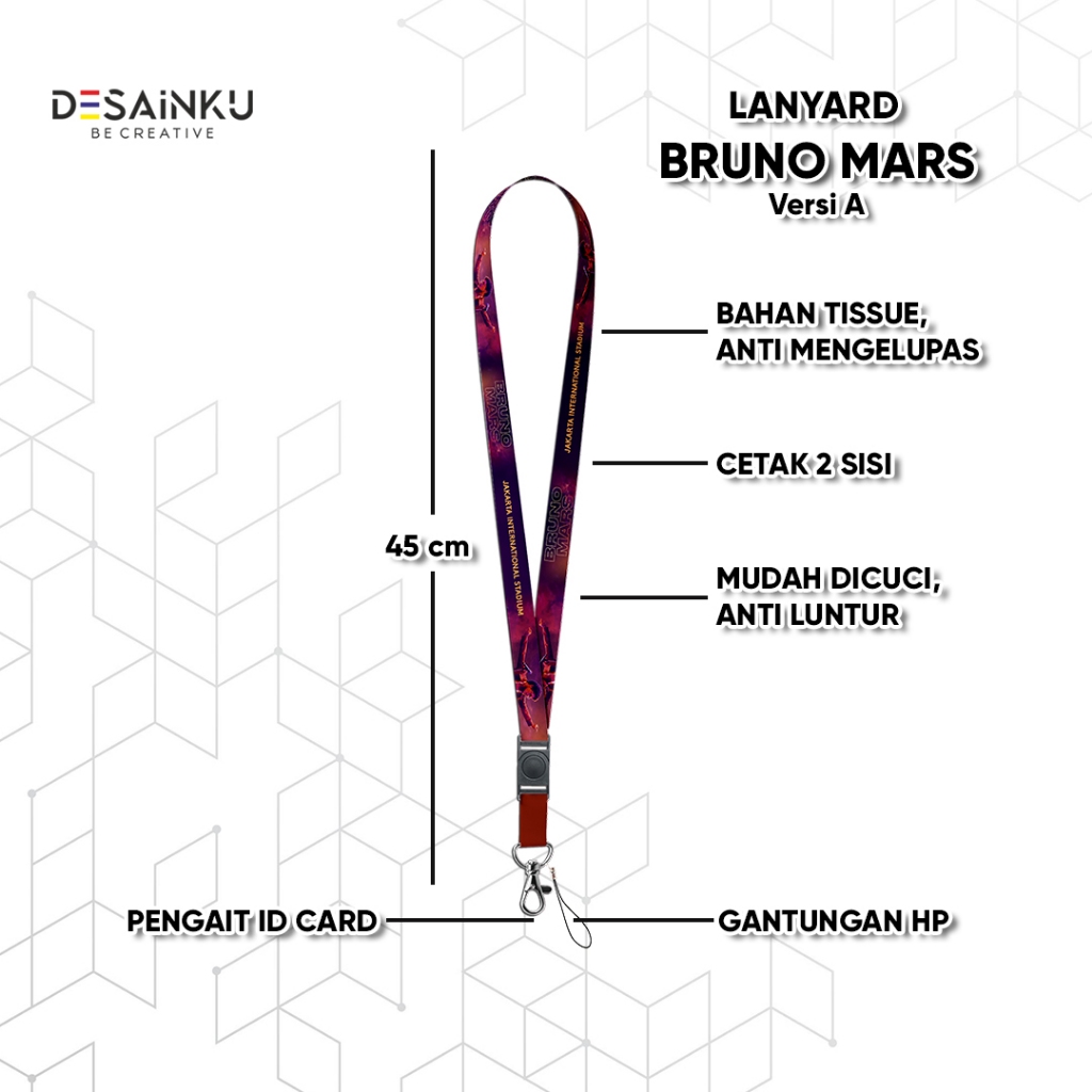 

READY STOCK LANYARD BRUNO MARS VERSI A / TALI HP / KARET PODS