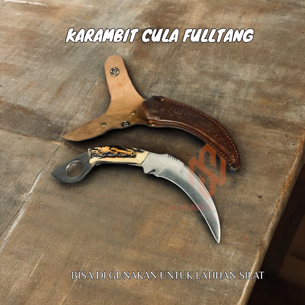 NS - Karambit. Tajam Asli Karambit Cula Sarung Kulit Fulltang Baja Per Asli