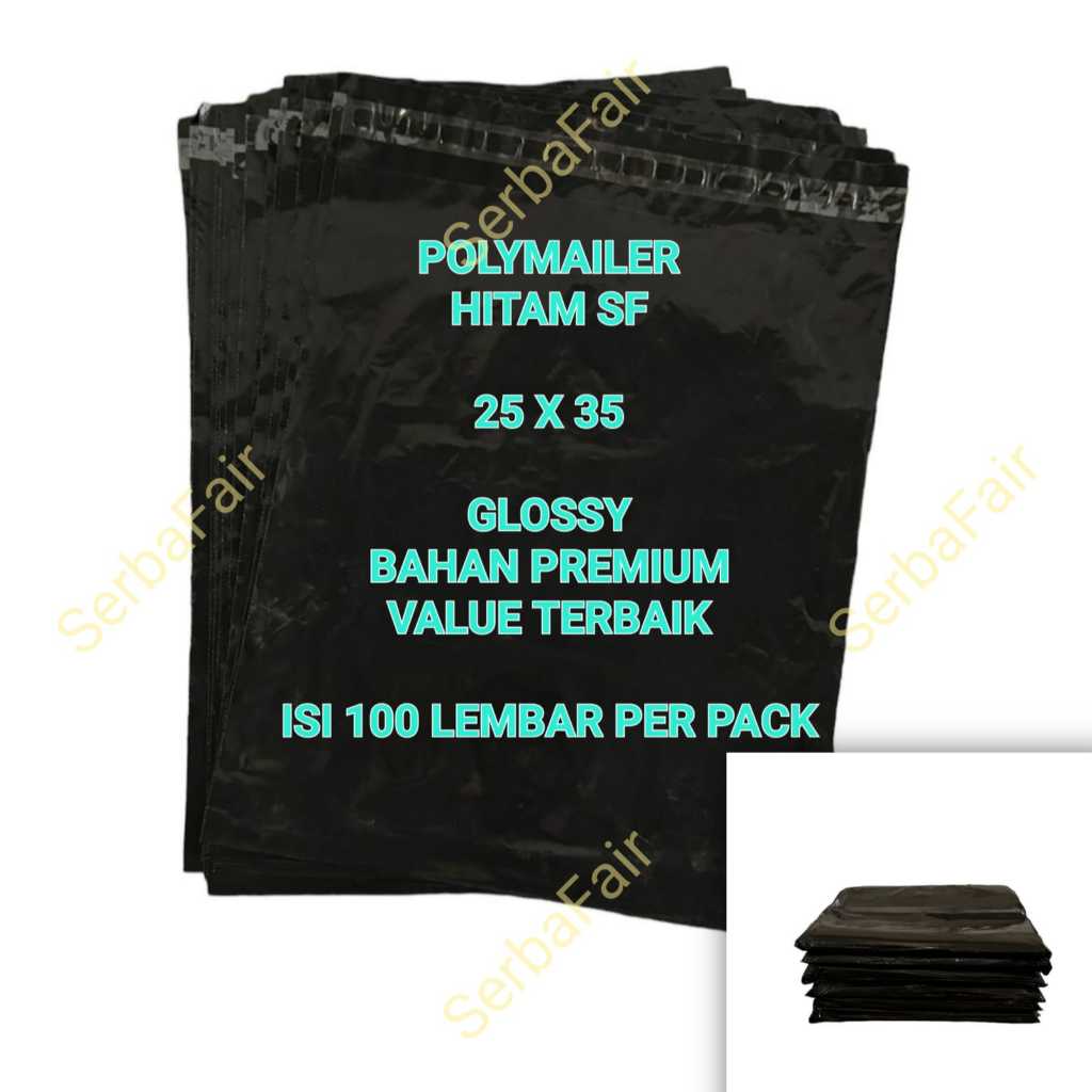 

POLYMAILER SF HITAM 25x35 / Poly Amplop Lem Seal Black Color GLOSSY BEST DEAL / ISI 100 LEMBAR