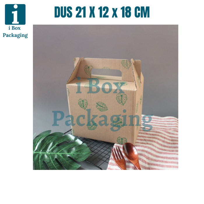 

[ 10 Pcs ] Kardus Box Toples Dus Tenteng Botol Kale 250ml isi 8 Packaging Hampers Parcel Dus 21x12x18cm Motif Daun