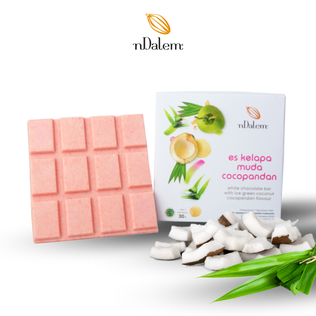 

Cokelat nDalem | White Chocolate with Ice Cocopandan young coconut Flavor | Cokelat Es Kelapa Muda Cocopandan 30gr