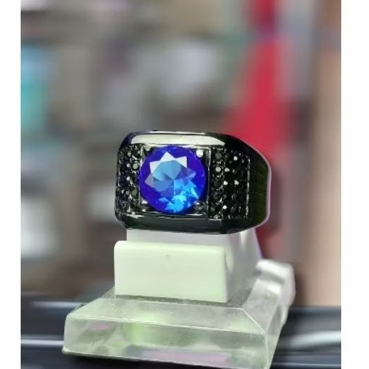 Cincin pria batu permata star blue safir ring hitam titanium di jamin tidak luntur dan anti karat