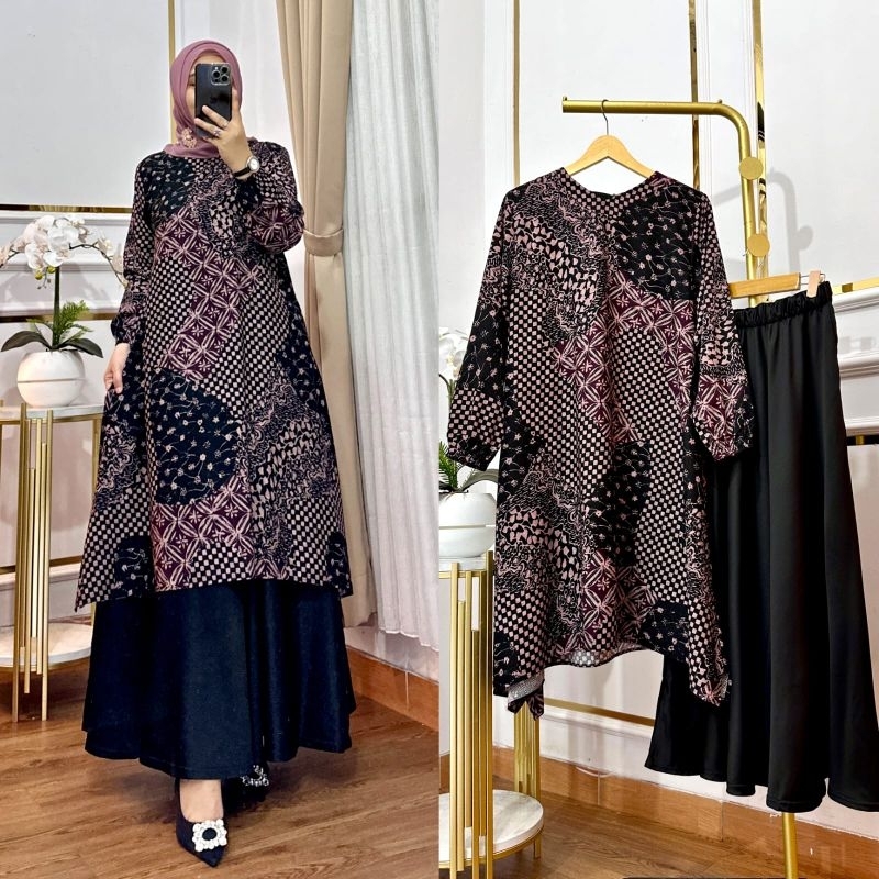 One set rok tunik batik premium