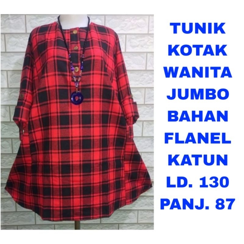 WK TUNIK KOTAK WANITA JUMBO LD. 130 BAJU ATASAN LENGAN PANJANG MERAH HITAM MERAH NAVY AGUSTUSAN HUT 
