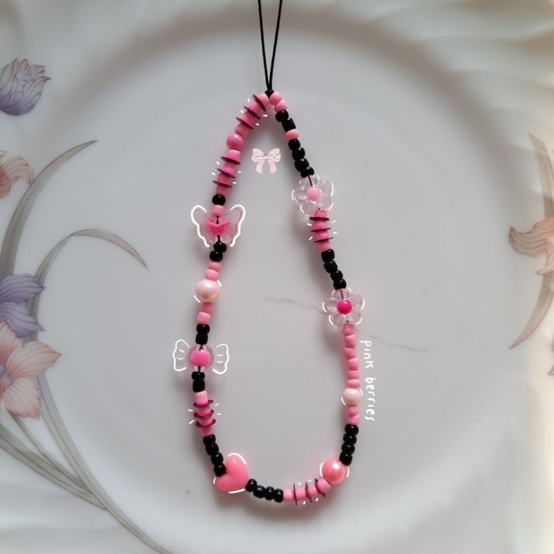 pink berries phonestrap | manik-manik | beads phonestrap | ovalette.id