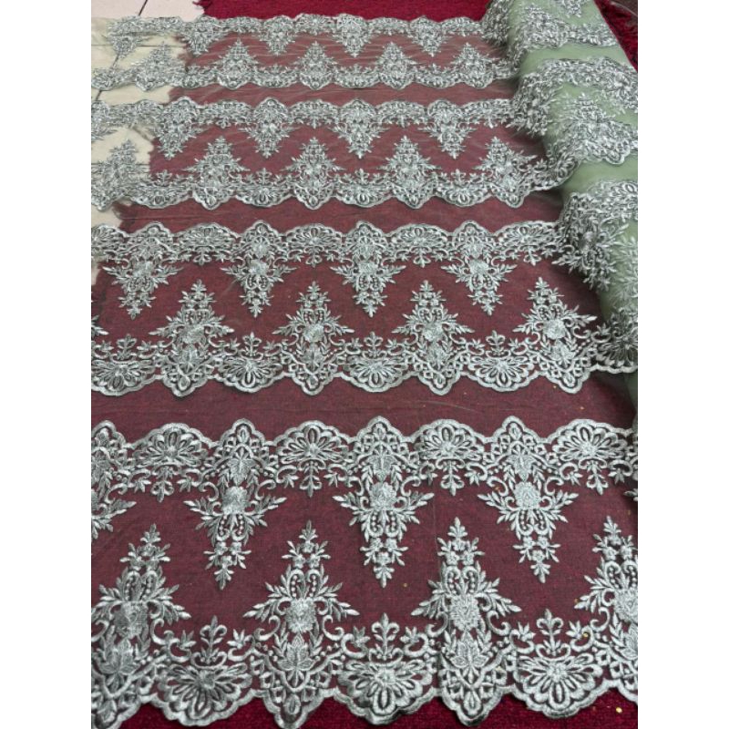 Bahan kain tulle bordir, pinggiran renda, bahan kain meteran