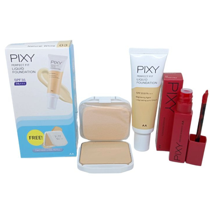 Pixy Perfect Fit Liquid Foundation + Bedak Pixy Uv Whitening Perfect Fit + Pixy Lip Mouse Matte Taha