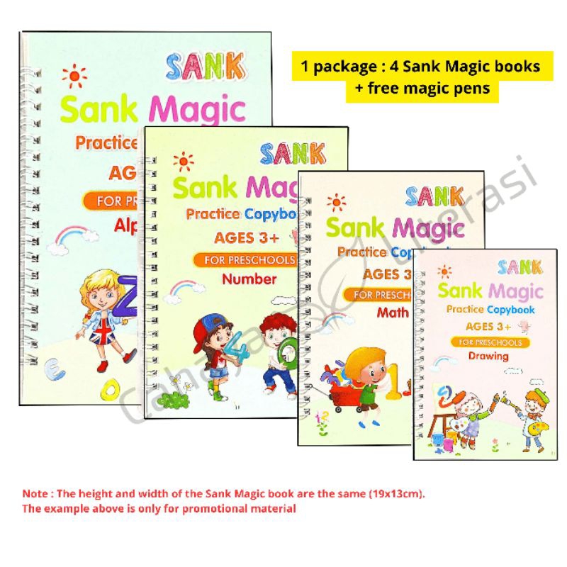 

Buku "4 in 1 Sank Magic Reusable" adalah alat belajar yang dirancang untuk anak-anak TK dan PAUD. Buku ini mencakup empat aktivitas utama: belajar menulis huruf, angka, membaca, dan menggambar