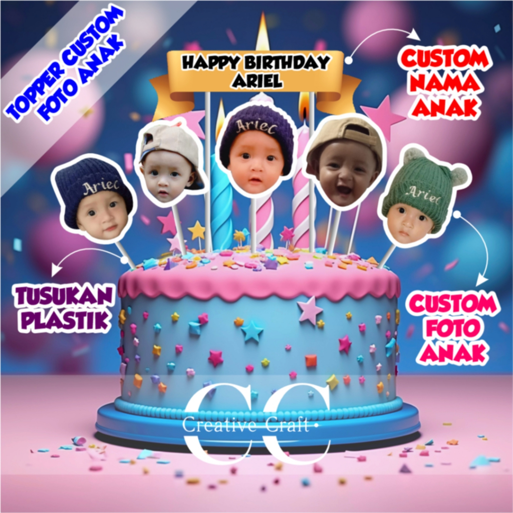 TOPPER KUE ULANG TAHUN CUSTOM FOTO ANAK DAPAT 6 FOTO TERMURAH