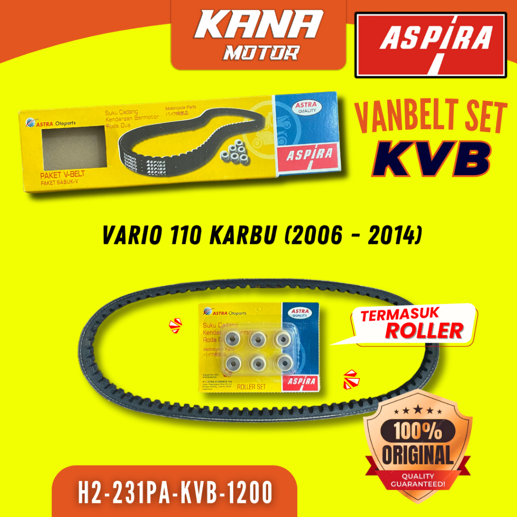 VANBELT VBELT V BELT SET PAKET ROLLER ASPIRA BANDO KVB VARIO KARBU 110 2006 - 2014 ASPIRA H2-231PA-K