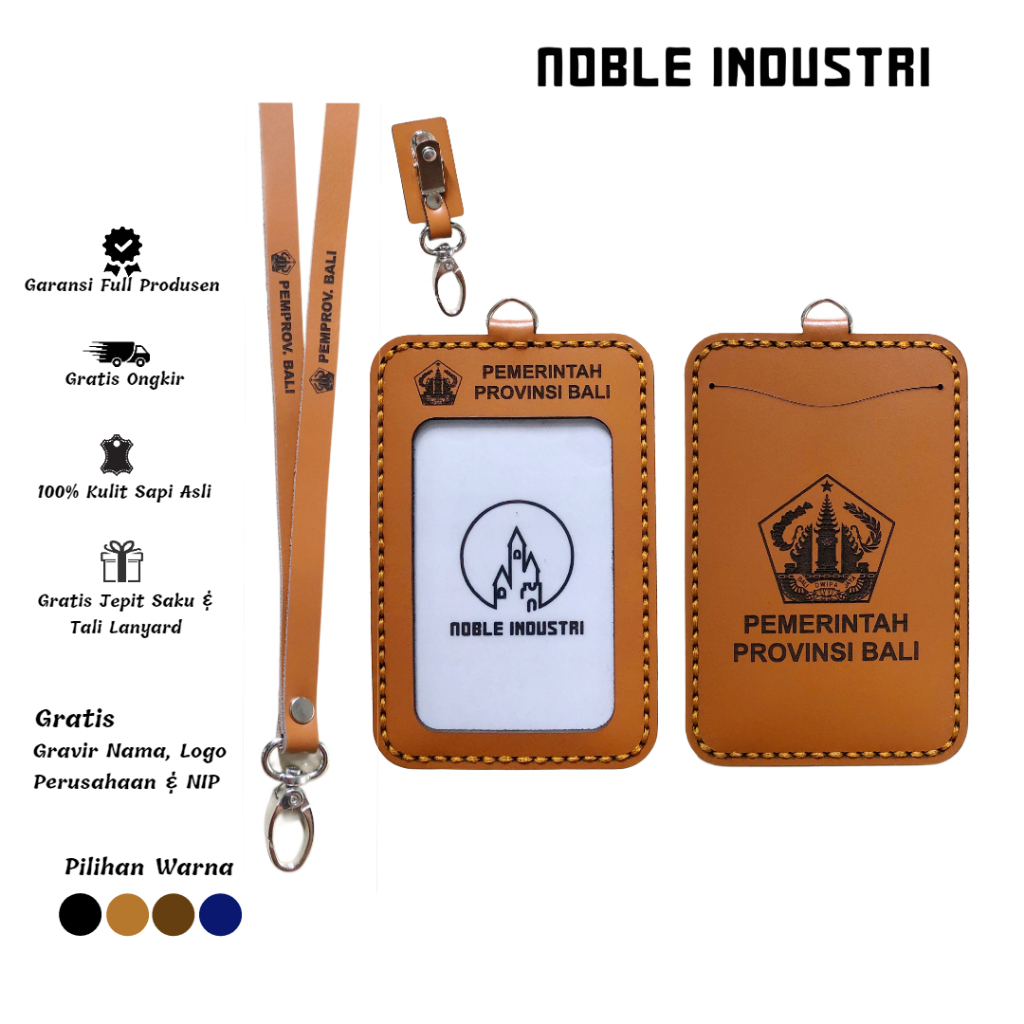 

Lanyard Nametag Kulit Asli ID Card Holder Free Custom