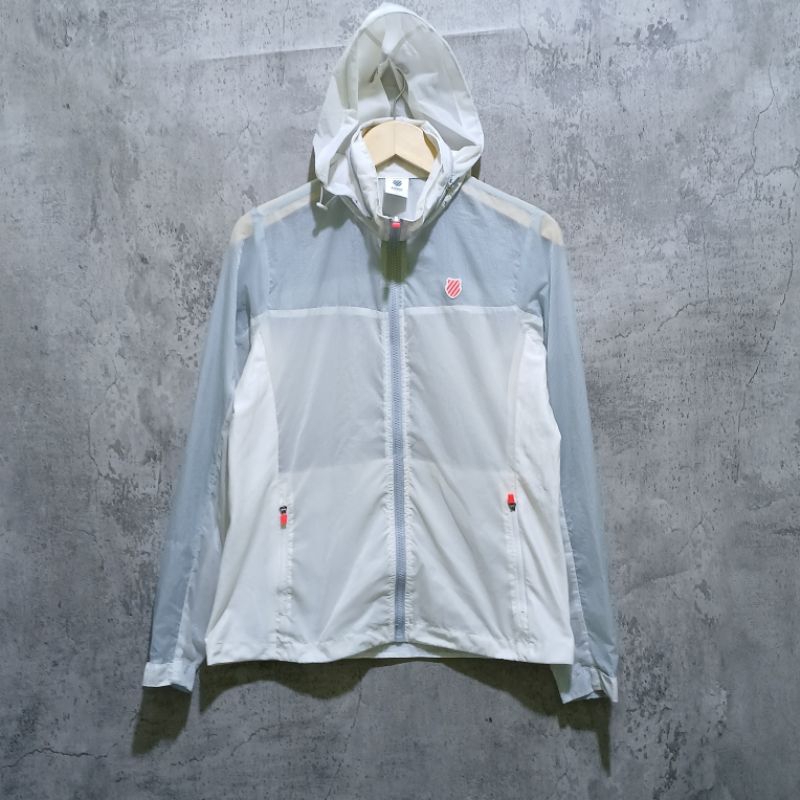 Running Jacket K-Swiss White Grey Size S / Jaket Olahraga / Jaket Pria&Wanita