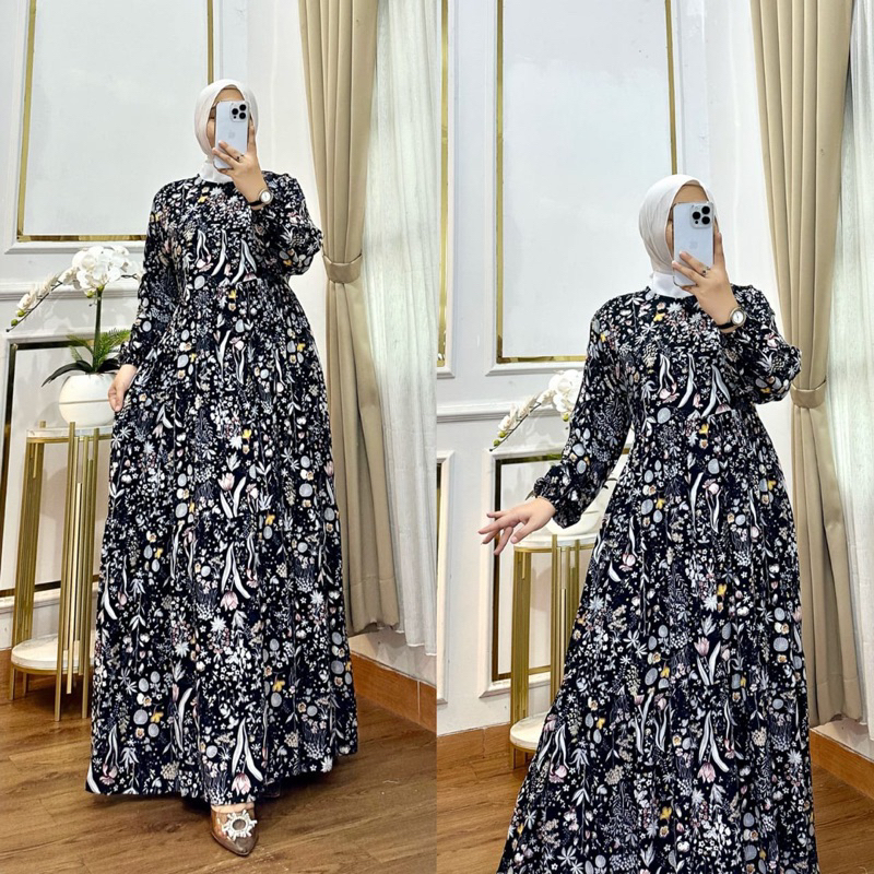 GAMIS BAHAN KATUN RAYON DIAMONT MOTIF BUNGA"