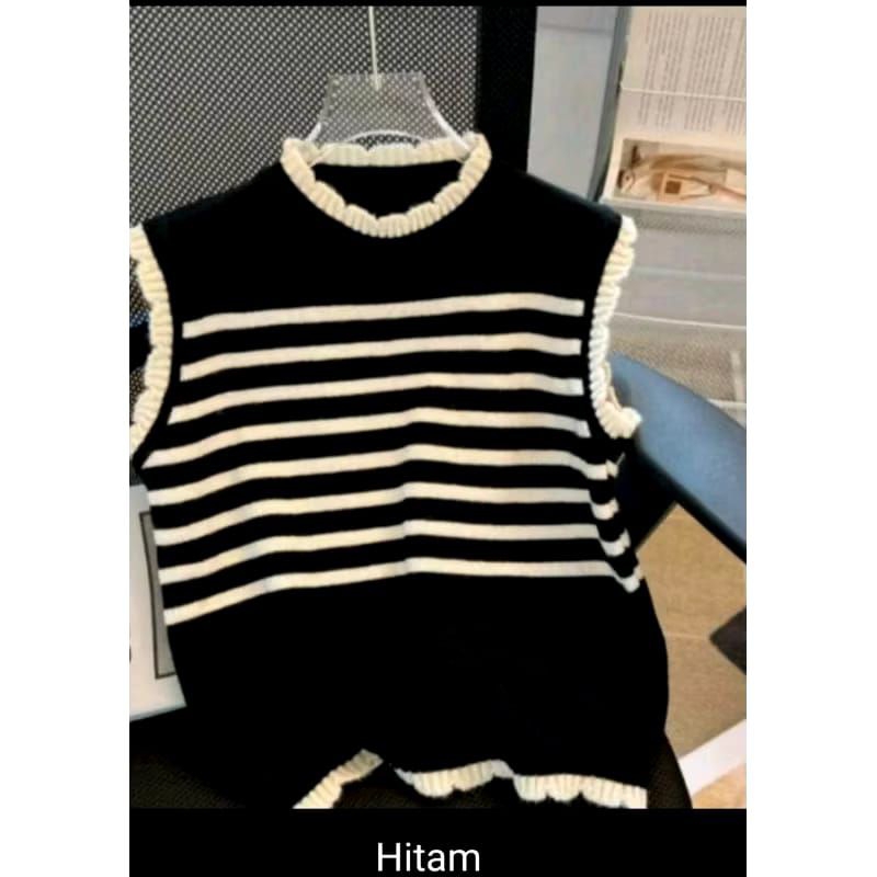 Vest Rompi Rajut Atasan Wanita Dewasa Luaran Modis Model Stripe Style Korea Blouse