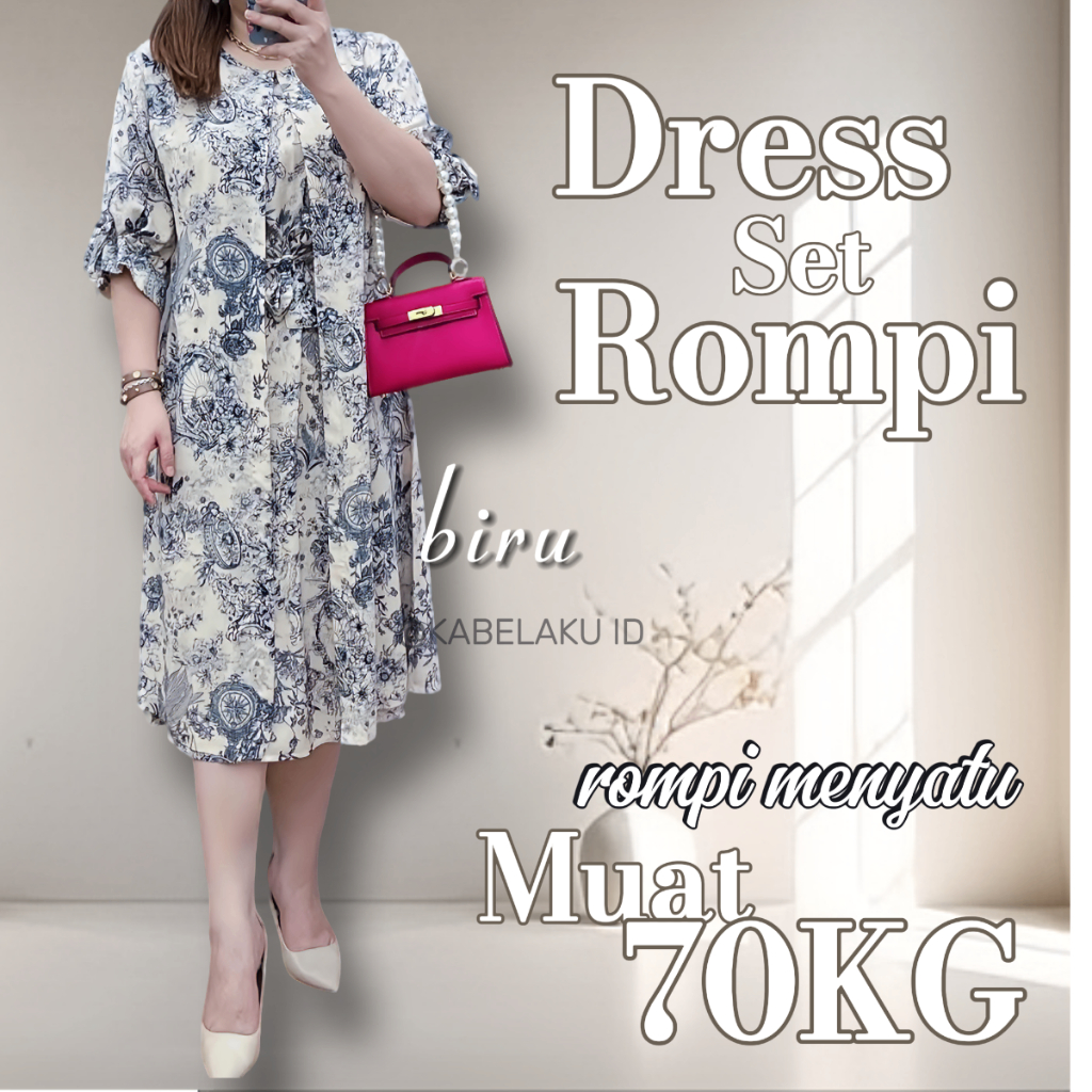 Dress Set wanita Motif Floral Inner midi set Rompi bunga korea style premium