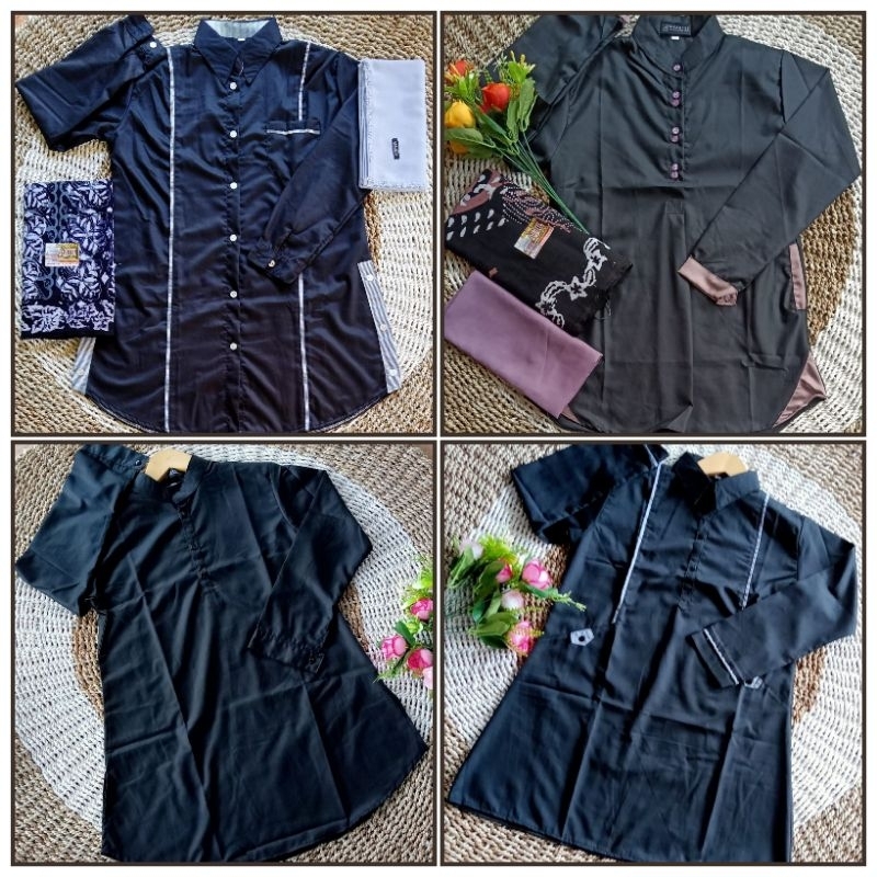 Baju Tunik Santri Putri Hitam | Atasan Santri Putri | Atasan Santriwati | Tunik Santri