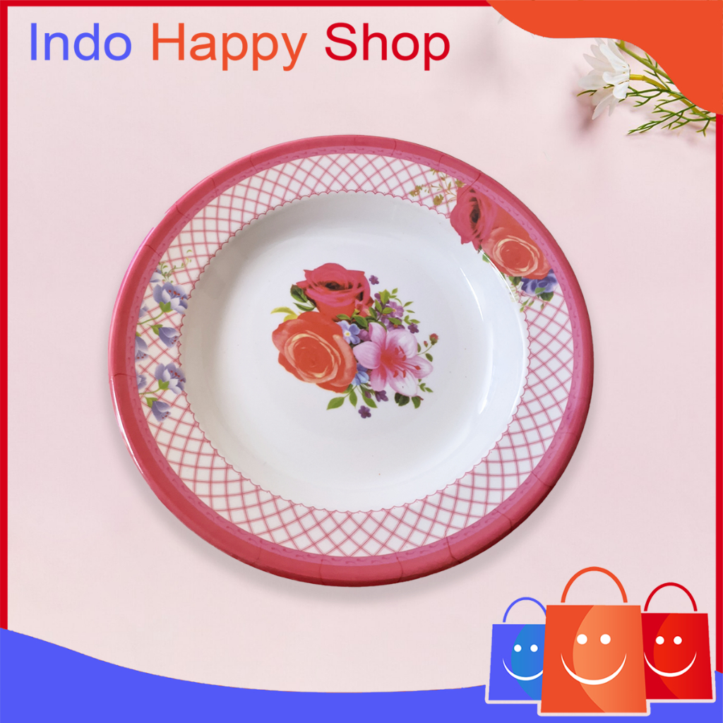Piring Melamine Model Cekung Motif Bunga Mawar Piring Cantik 𝕀ℍ𝕊 3105
