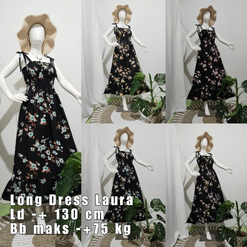 Dress/daster Laura jumbo muat bb max 75 kg Daster kerut dada Dress tali lepas pundak Korean style yu