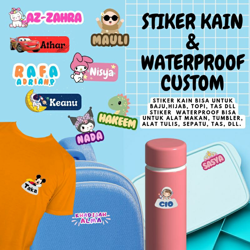 

STIKER WATERPROOF CUSTOM, isi +- 60pcs ,STIKER BAJU CUSTOM ISI +- 25pcs an. Stiker ATK, BOTOL, TEMPAT BEKAL, TAS, SEPATU, ALAT MAKAN