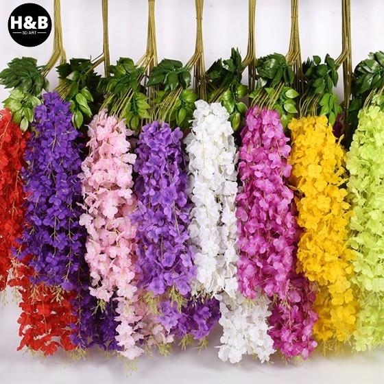 Bunga Wisteria Dekorasi Wedding Pernikahan Bunga Artificial Juntai Besar Rambat Hiasan Dinding 110cm