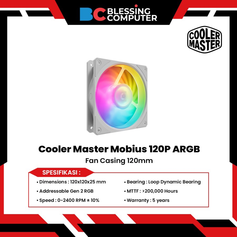 Cooler Master Mobius 120P ARGB 120mm / Fan Casing - White Edition