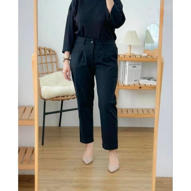 Celana Chino Pants Wanita bahan katun twill combed tebal Stretch ukuran All size-Jumbo-Super Jumbo c