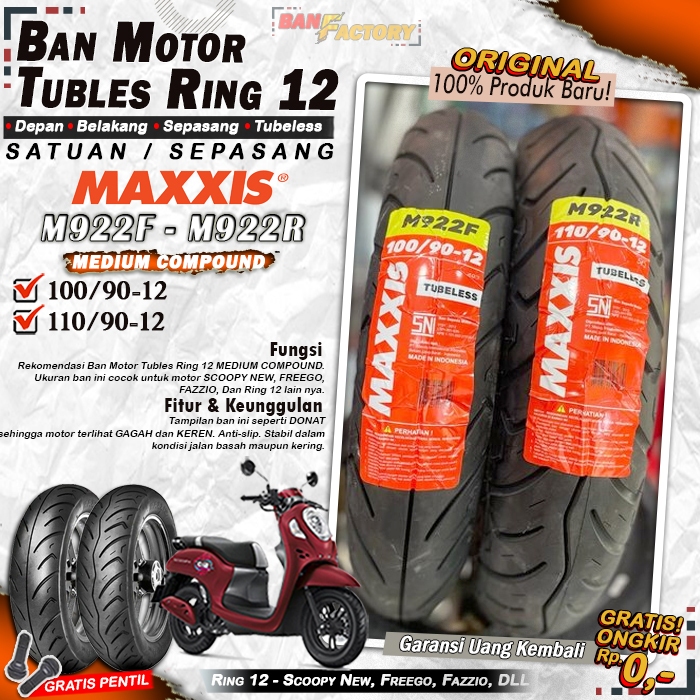 Ban Motor Scoopy Donat Maxxis M922 Ring 12 Tubles Ban Motor Tubeless Scoopy Fazzio Freego Ring 12