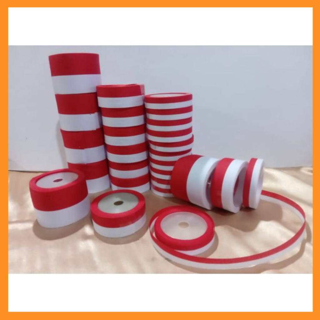 

Pita satin merah putih 1 inchi dan 1/2 inchi