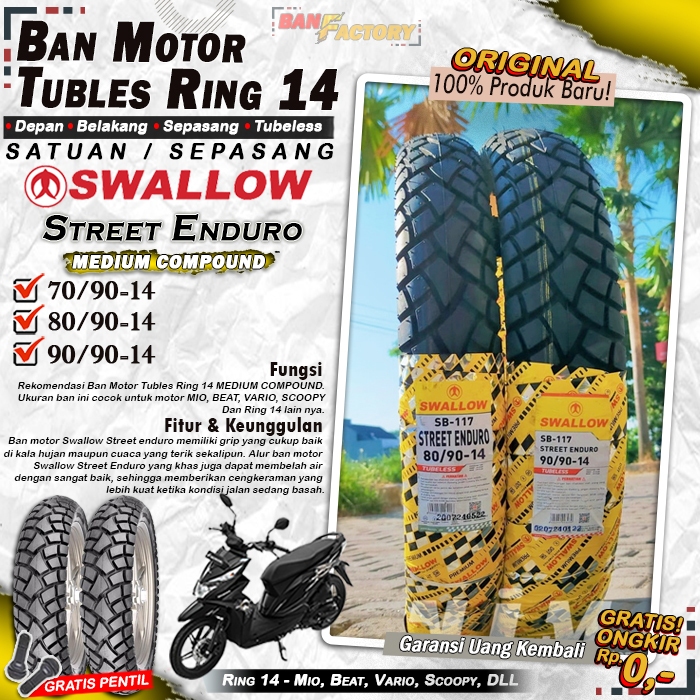 Ban Motor Beat Swallow Street Enduro Ring 14 Tubles Ban Motor Tubeless Mio Beat Vario Ring 14 Tubles