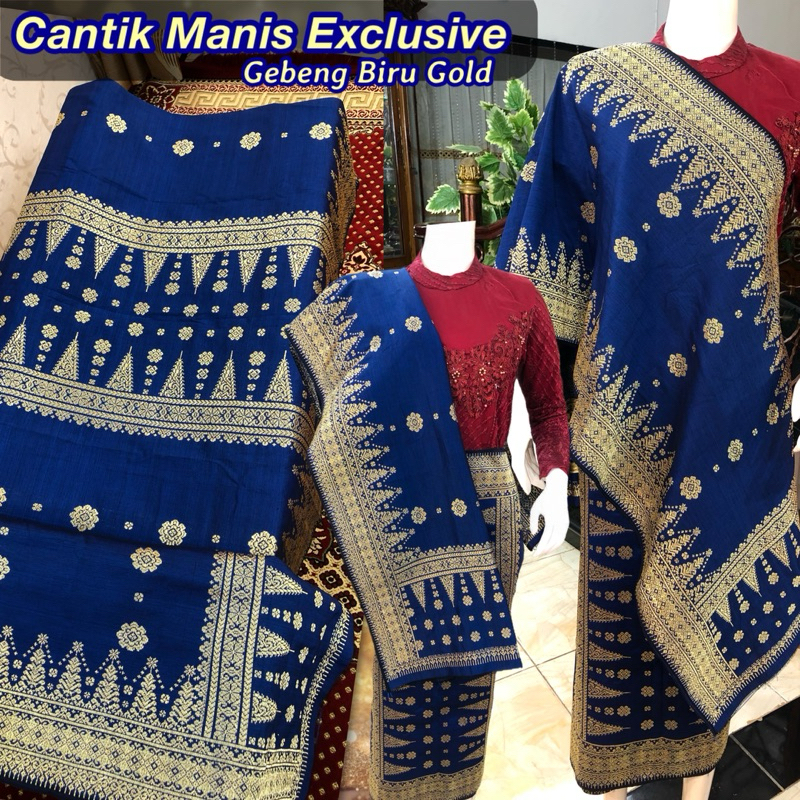 Songket Cantik Manis Exclusive Gebeng Biru Gold /songket tenun asli palembang /ilham songket palemba